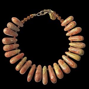 Vintage Unakite Gemstone Bead Bracelet 7.5”